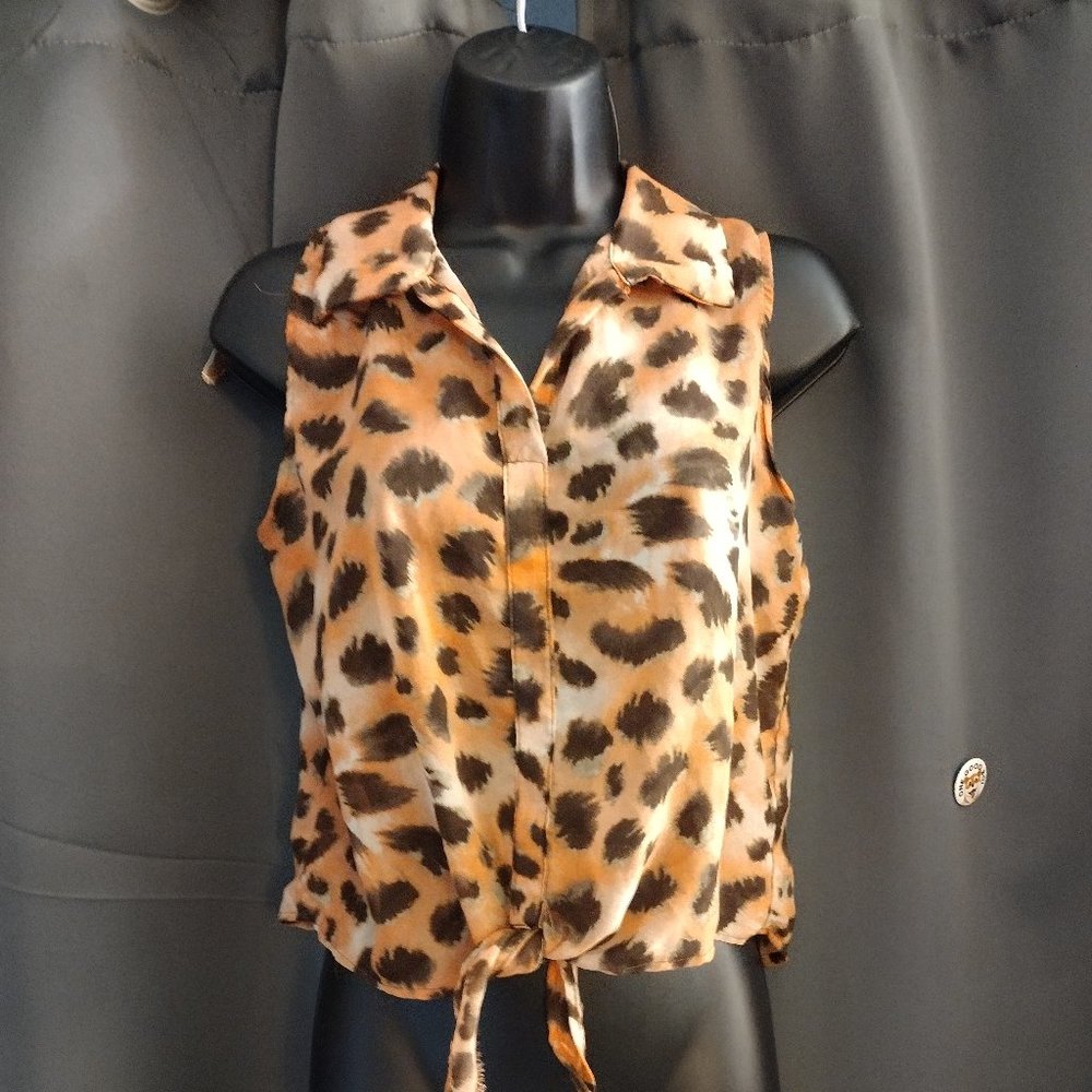 Leopard Print Button Down Sleeveless Top - Size M - Tank Top